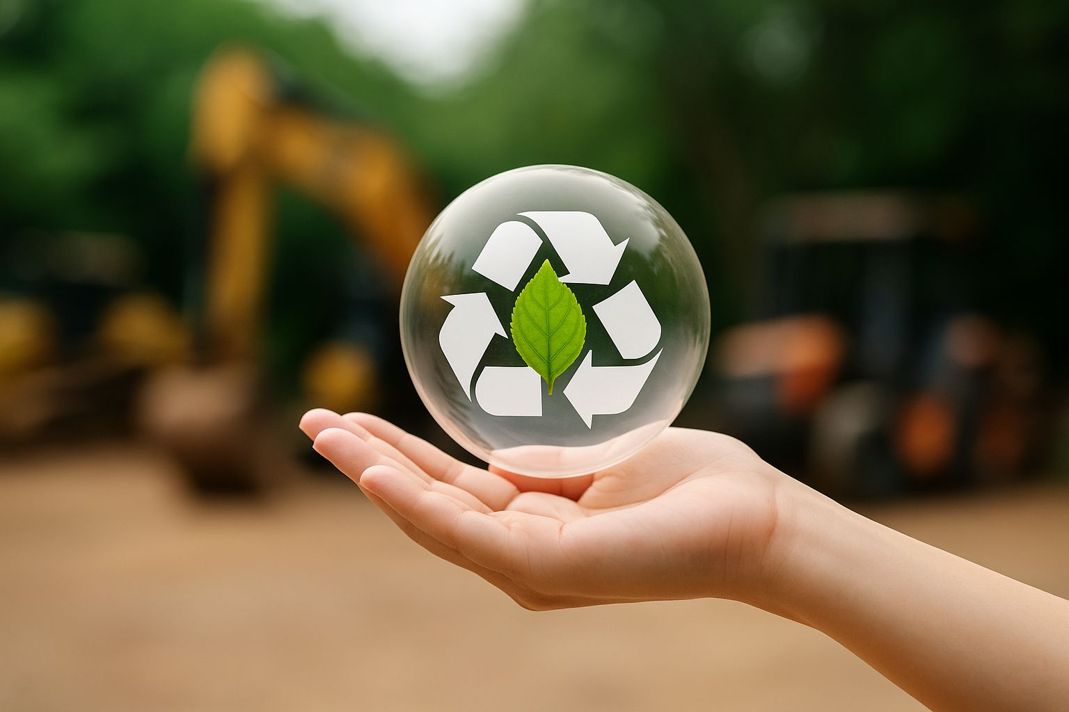 Händer utbyter verktyg, symboliserar cirkulär ekonomi och samarbete.